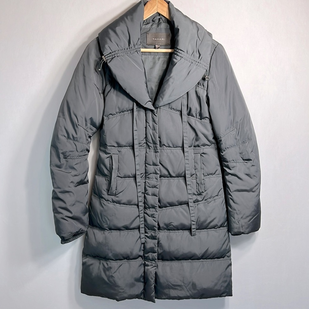 Tahari Shawl Collar Hidden Hood Down Puffer Coat size XS